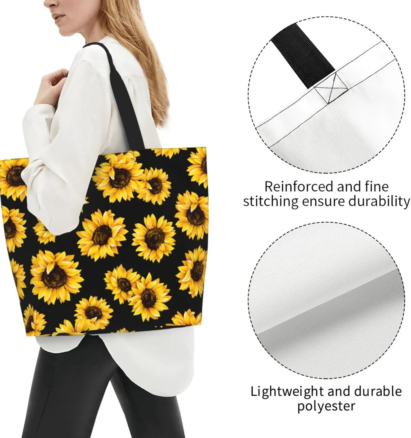 Sunflower Tote Bag For Women, Waterproof Shoulder Bags Big Reusable Grocery Handbag For Shopping Picnic Work Beach