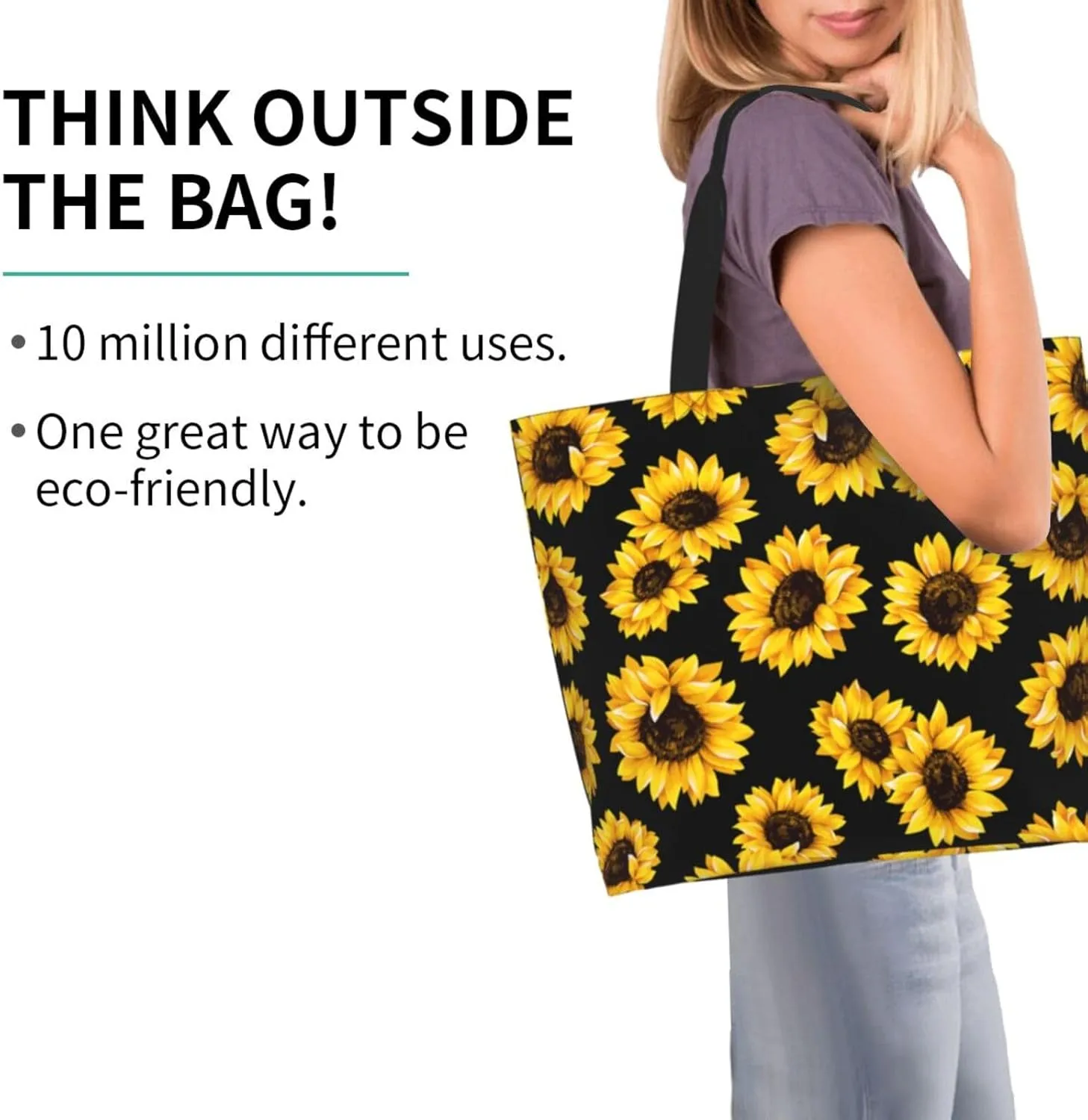 Sunflower Tote Bag For Women, Waterproof Shoulder Bags Big Reusable Grocery Handbag For Shopping Picnic Work Beach