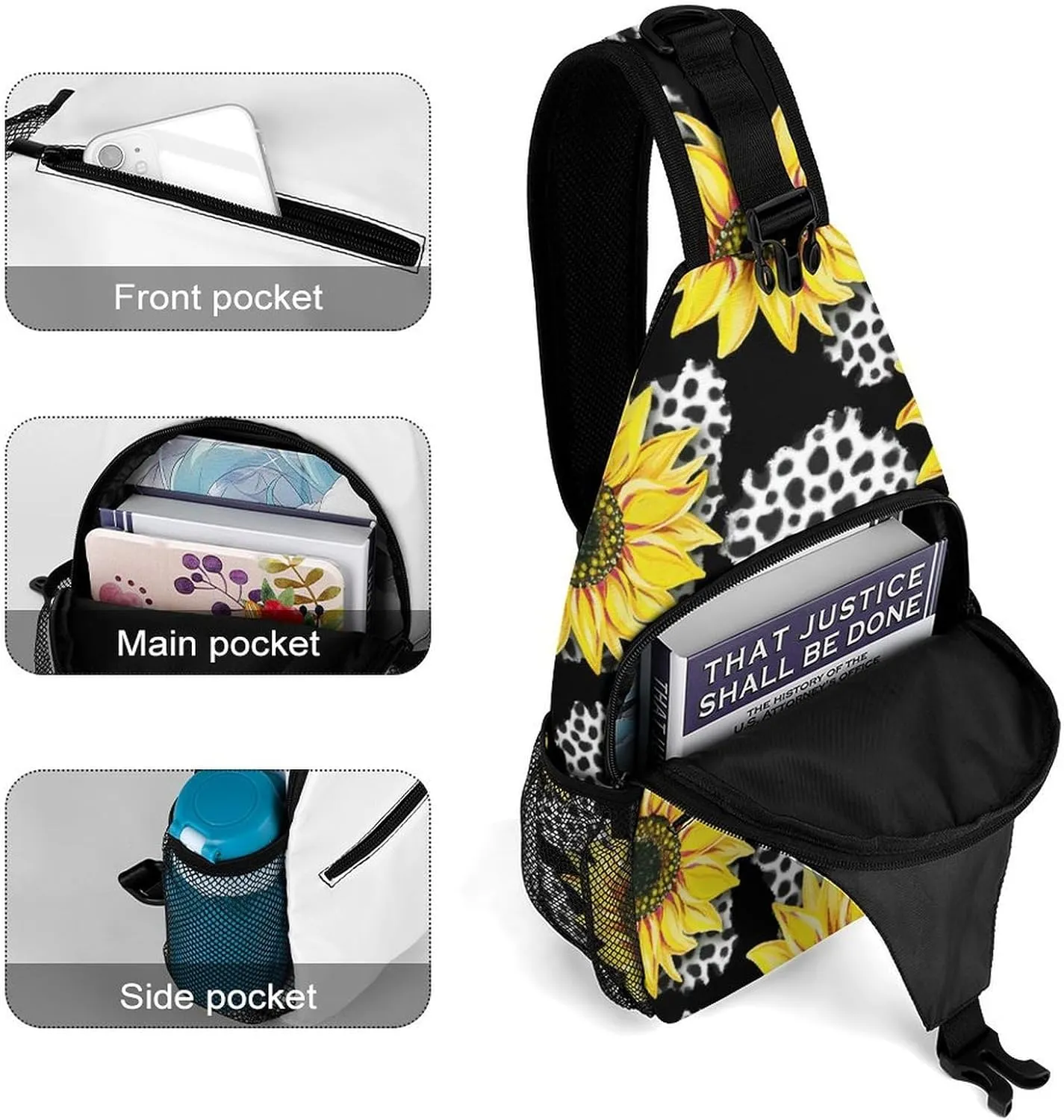 Sunflowers-leo-pattern Crossbody Sling Bag for Women Men Travel Chest Bag, Cycling Shoulder Backpack