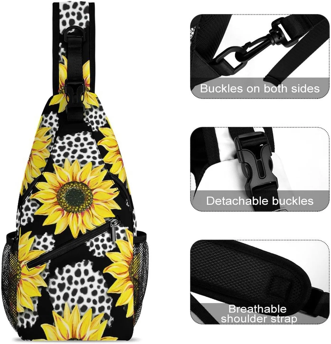 Sunflowers-leo-pattern Crossbody Sling Bag for Women Men Travel Chest Bag, Cycling Shoulder Backpack
