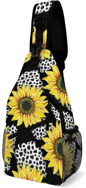 Sunflowers-leo-pattern Crossbody Sling Bag for Women Men Travel Chest Bag, Cycling Shoulder Backpack