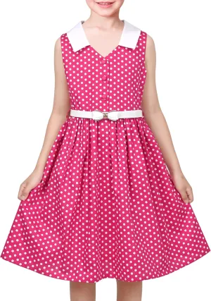 Sunny Fashion Girls Dress Blue Polka Dot Pocket Pleated Summer Sleeveless Cotton