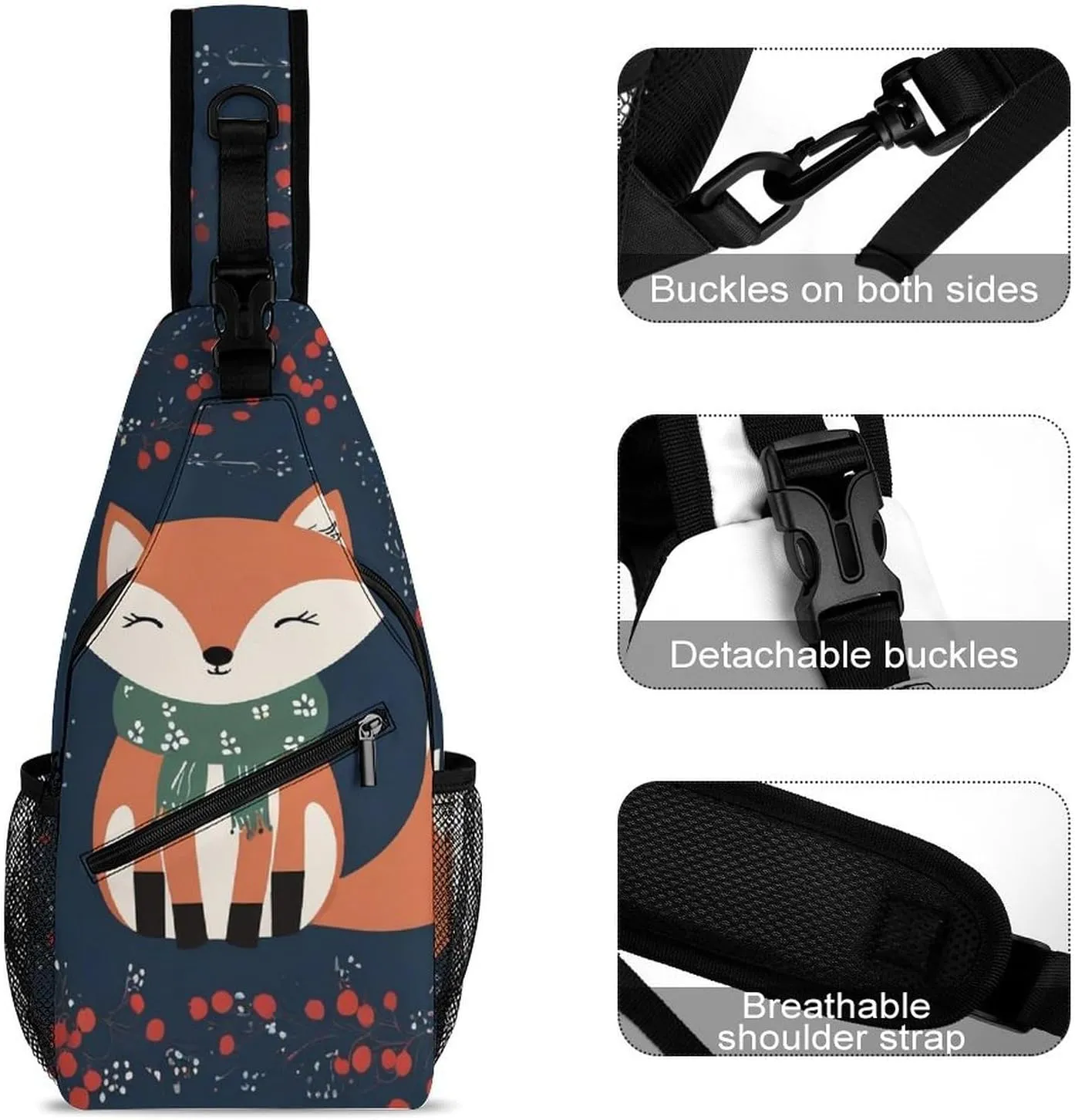 Supdreamc Casual Sling Bag Backpack, Daypack, Cute Fox Art Shoulder Chest Crossbody Bag, Bookbag, Travel Backpack Camping Outdoor Bag for Man/Women/College