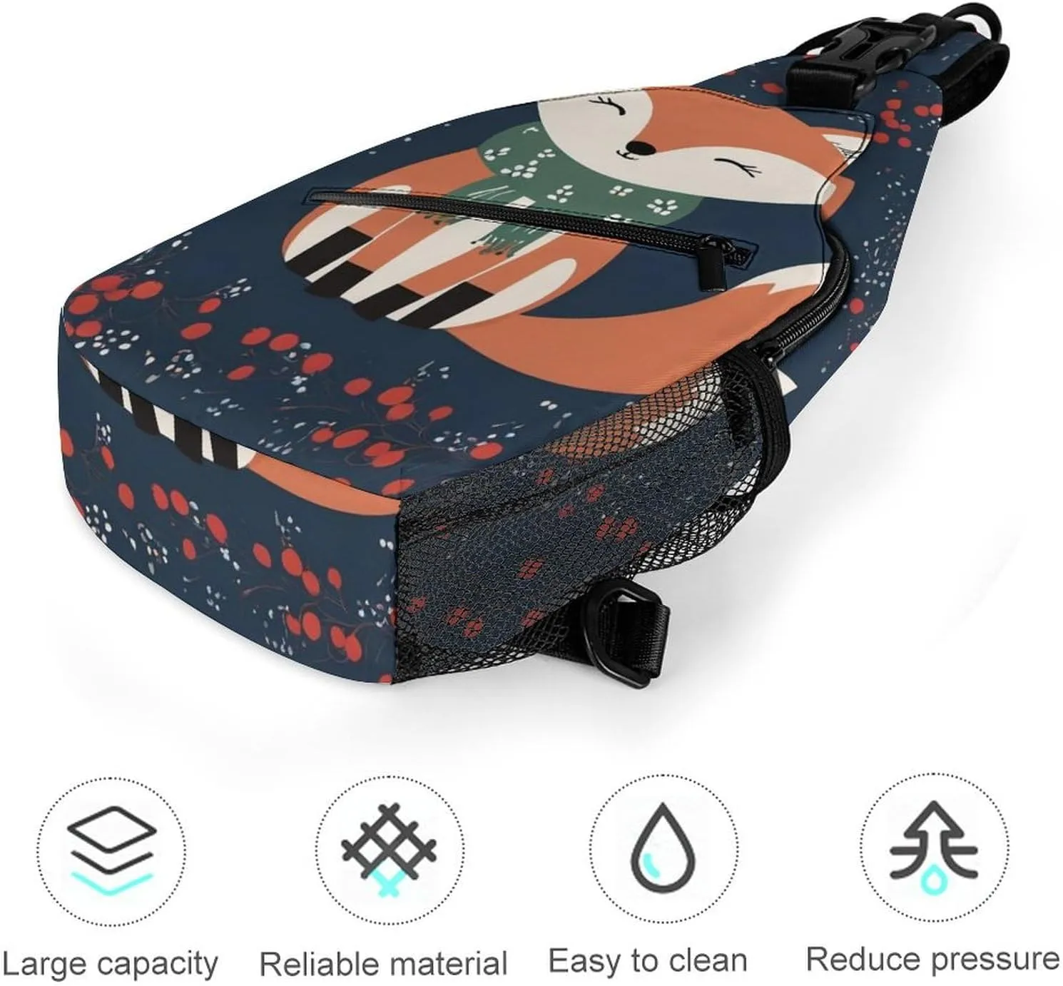 Supdreamc Casual Sling Bag Backpack, Daypack, Cute Fox Art Shoulder Chest Crossbody Bag, Bookbag, Travel Backpack Camping Outdoor Bag for Man/Women/College