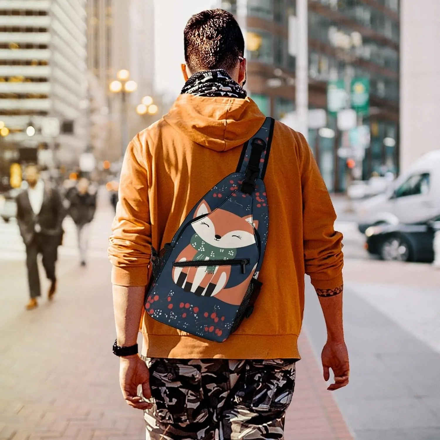 Supdreamc Casual Sling Bag Backpack, Daypack, Cute Fox Art Shoulder Chest Crossbody Bag, Bookbag, Travel Backpack Camping Outdoor Bag for Man/Women/College