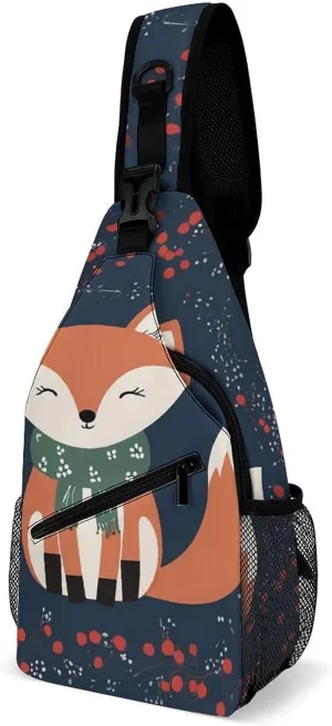 Supdreamc Casual Sling Bag Backpack, Daypack, Cute Fox Art Shoulder Chest Crossbody Bag, Bookbag, Travel Backpack Camping Outdoor Bag for Man/Women/College