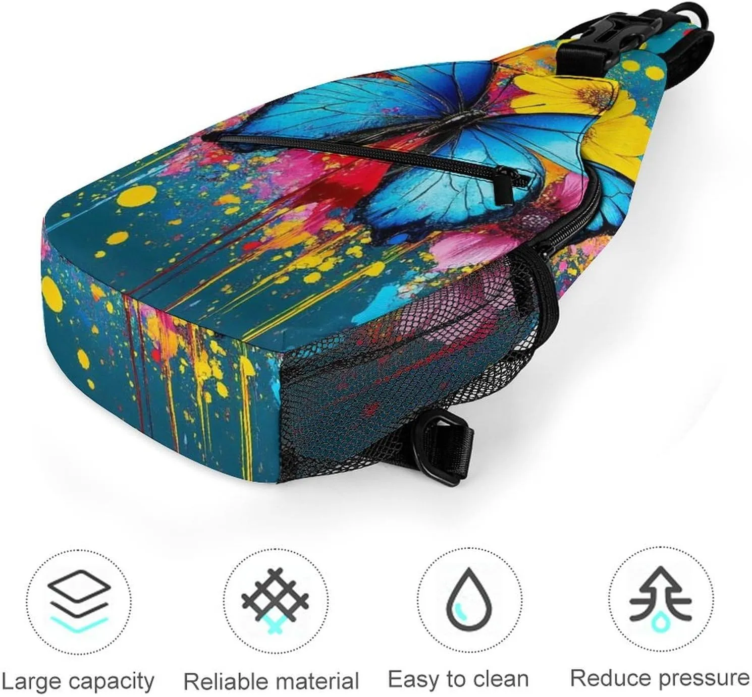 Supdreamc Men & Women Gym Crossbody Sack Satchel Outdoor Hiking Bag, Colorful Watercolor Blue Monarch Butterfly Art Sling Bag Backpack Backpacking for Travel Hiking - Small Tool Backpack