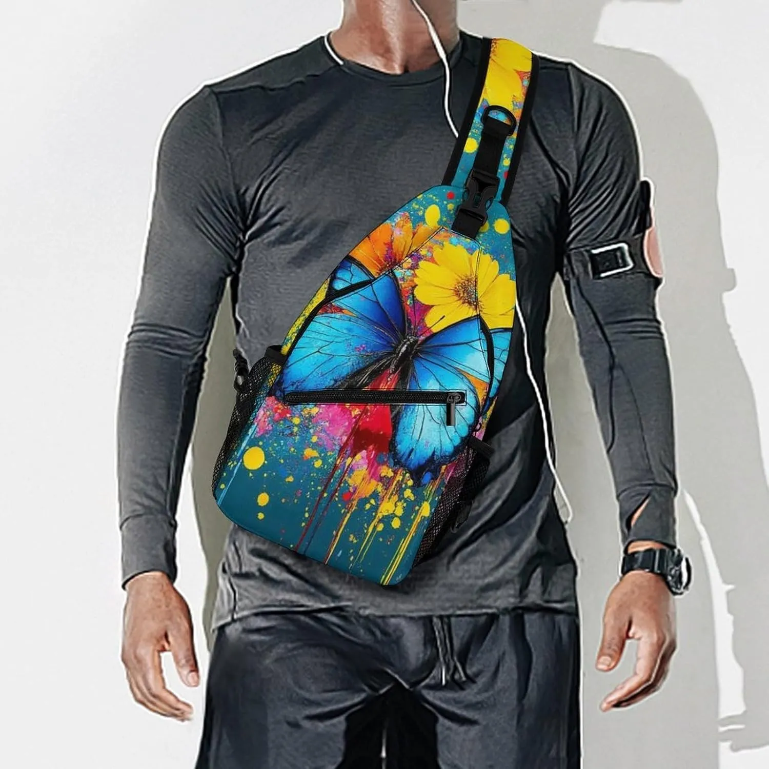 Supdreamc Men & Women Gym Crossbody Sack Satchel Outdoor Hiking Bag, Colorful Watercolor Blue Monarch Butterfly Art Sling Bag Backpack Backpacking for Travel Hiking - Small Tool Backpack