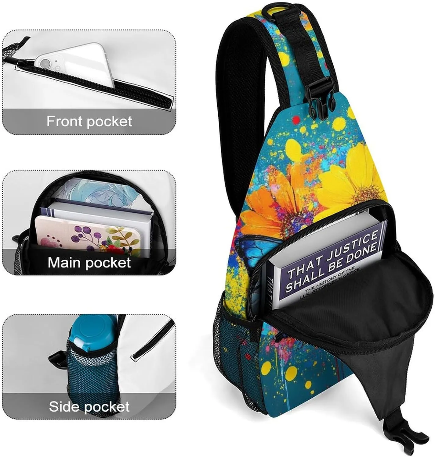 Supdreamc Men & Women Gym Crossbody Sack Satchel Outdoor Hiking Bag, Colorful Watercolor Blue Monarch Butterfly Art Sling Bag Backpack Backpacking for Travel Hiking - Small Tool Backpack