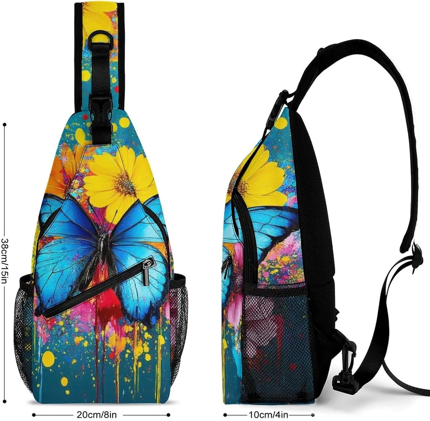 Supdreamc Men & Women Gym Crossbody Sack Satchel Outdoor Hiking Bag, Colorful Watercolor Blue Monarch Butterfly Art Sling Bag Backpack Backpacking for Travel Hiking - Small Tool Backpack