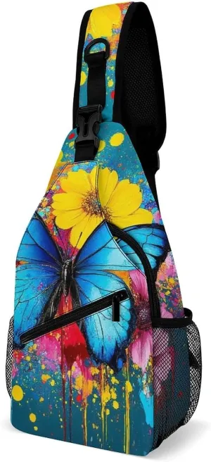 Supdreamc Men & Women Gym Crossbody Sack Satchel Outdoor Hiking Bag, Colorful Watercolor Blue Monarch Butterfly Art Sling Bag Backpack Backpacking for Travel Hiking - Small Tool Backpack
