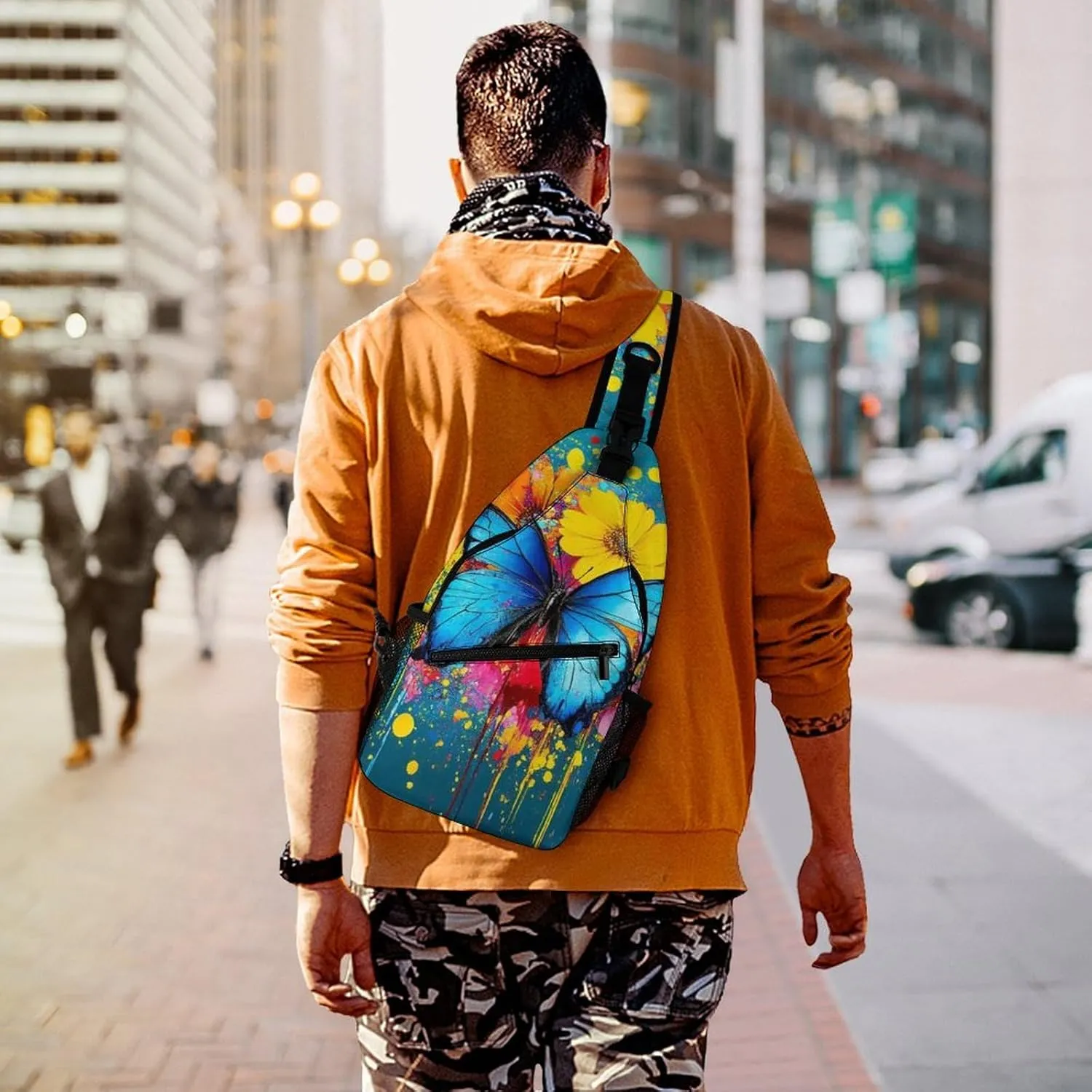 Supdreamc Men & Women Gym Crossbody Sack Satchel Outdoor Hiking Bag, Colorful Watercolor Blue Monarch Butterfly Art Sling Bag Backpack Backpacking for Travel Hiking - Small Tool Backpack