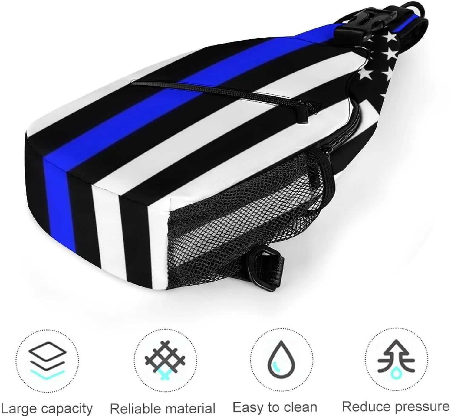 Supdreamc Men Women Sling Shoulder Backpack Foldable Unbalance Shoulder Chest Crossbody Bag - American Thin Blue Line Flag Police Pattern Black Anti-Theft Multipurpose Rucksack Bookbag Backpack