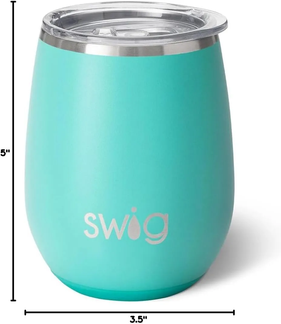 Swig Life 14oz Stemless Wine Cup, Insulated Wine Tumbler with Lid, Stainless Steel Travel Tumbler (Aqua)