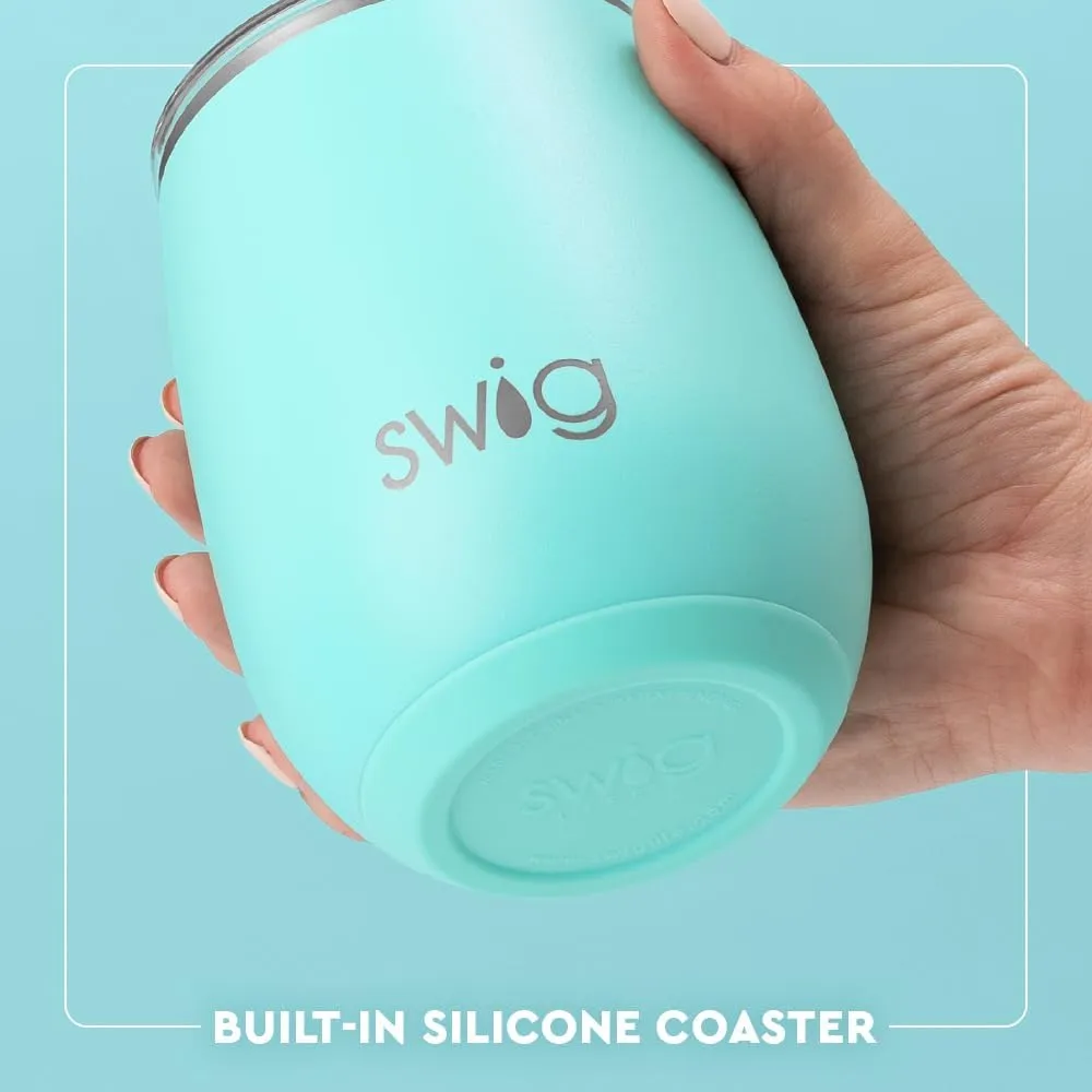 Swig Life 14oz Stemless Wine Cup, Insulated Wine Tumbler with Lid, Stainless Steel Travel Tumbler (Aqua)