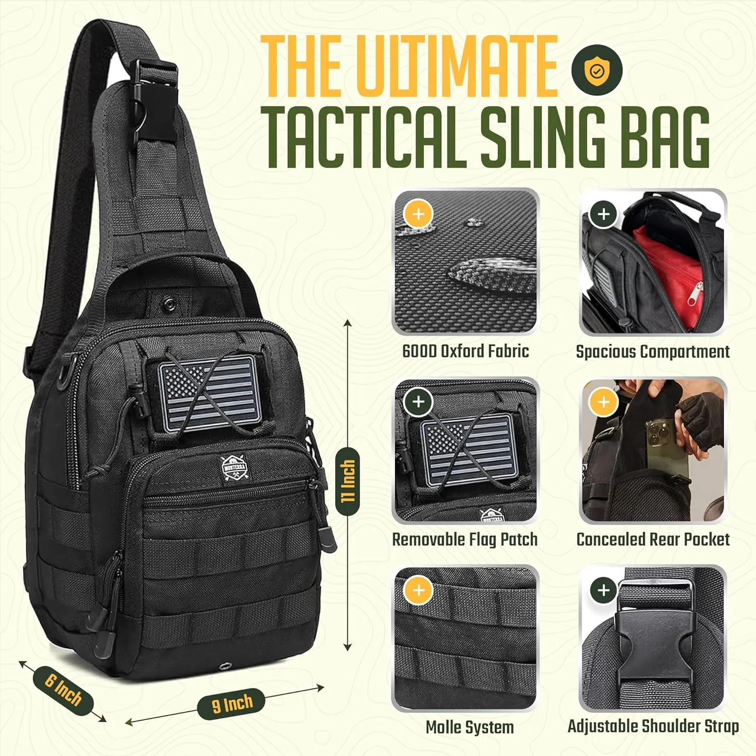 Tactical Shoulder Sling Bag for EDC, Crossbody, Outdoor Sports Gear and Equipment, Travel Daypack, Hiking Backpack, Camping Adventures, Survival Backpack, Hunting, Concealed Carry.