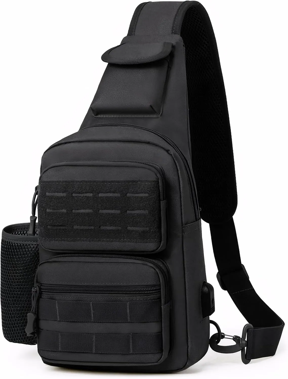 Tactical Sling Bag for Men Molle Utility Shoulder Bag Chest Pack Crossbody Backpack for Hiking Hunting (Black)