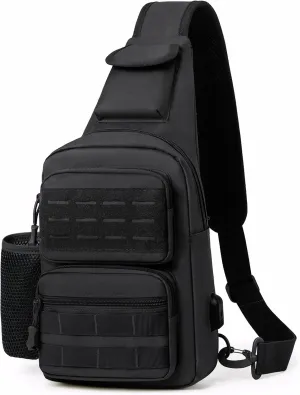 Tactical Sling Bag for Men Molle Utility Shoulder Bag Chest Pack Crossbody Backpack for Hiking Hunting (Black)