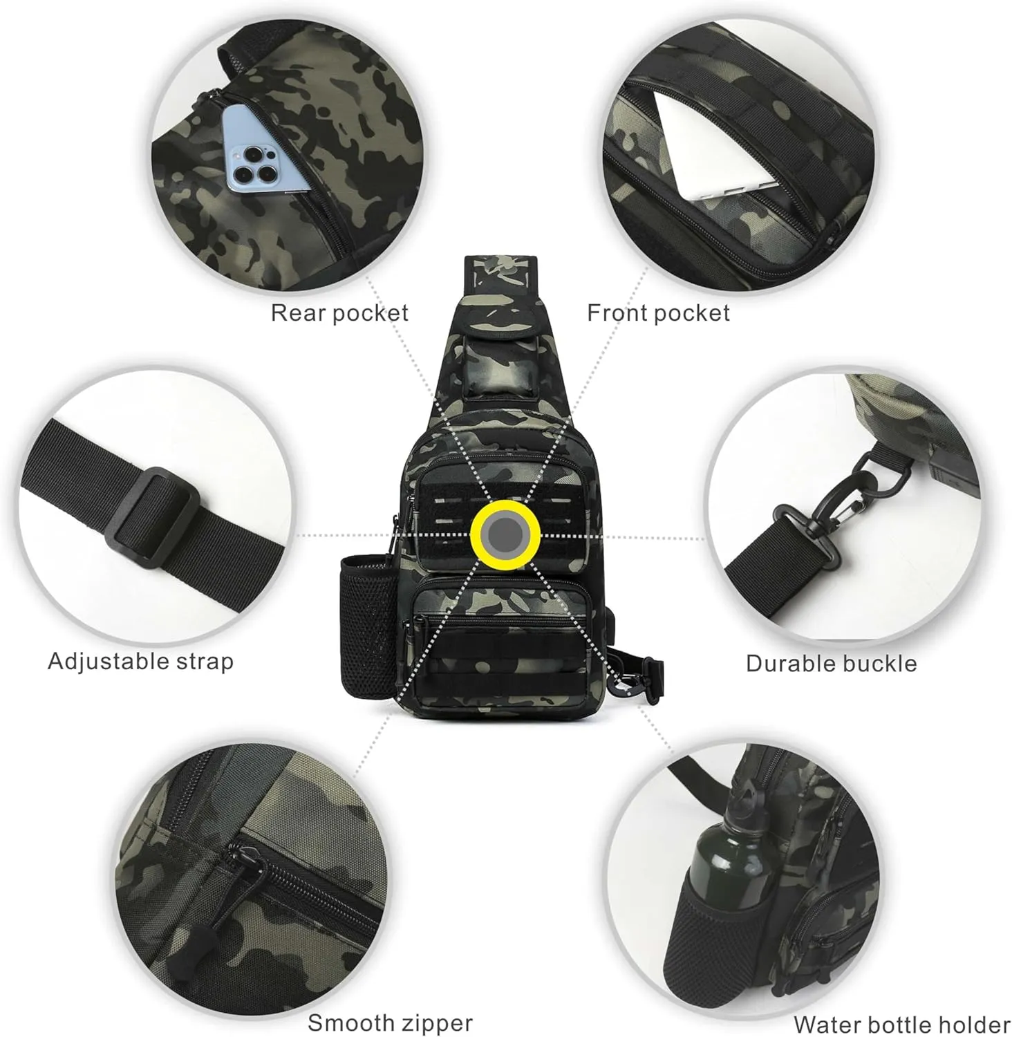 Tactical Sling Bag for Men Molle Utility Shoulder Bag Chest Pack Crossbody Backpack for Hiking Hunting (Black)