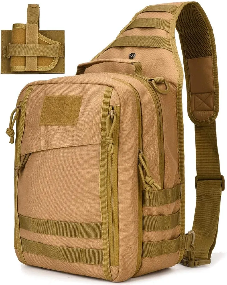 Tactical Sling Bag Pack w/Gun Holster Small Military Rover Shoulder Sling Pack Molle Assault Range Bag Everyday Carry Diaper Bag