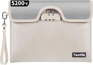 Tamfile 5200 Degree F Fireproof Money Bag with Lock, Water Document Zipper, 8 Layers Fire Insulation, Safe Storage Pouch Lock for Cash, Passport, Certificate(10/inch x 13/inch, Beige)…