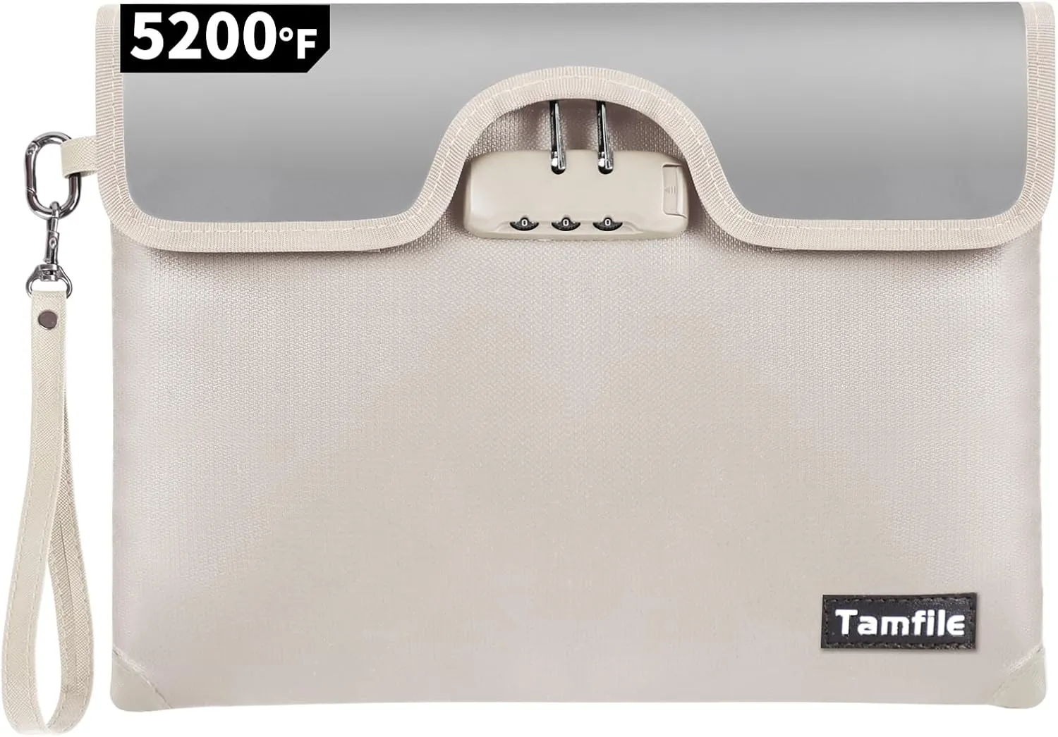 Tamfile 5200 Degree F Fireproof Money Bag with Lock, Water Document Zipper, 8 Layers Fire Insulation, Safe Storage Pouch Lock for Cash, Passport, Certificate(10/inch x 13/inch, Beige)…