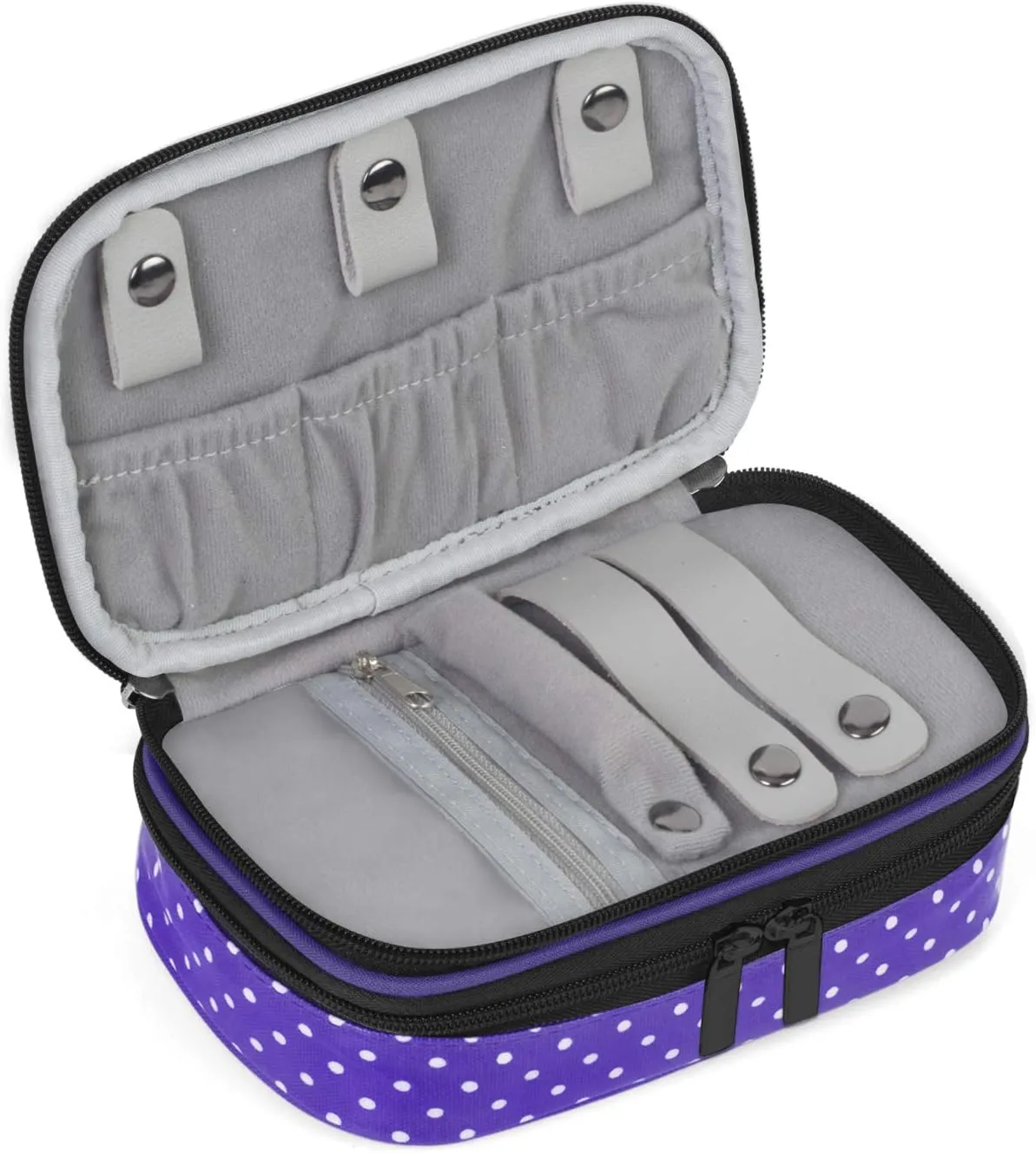 Teamoy Jewelry Travel Case, Jewelry & Accessories Holder Organizer for Necklace, Earrings, Rings, Watch and More, Roomy, Compact and Portable, Purple Dots