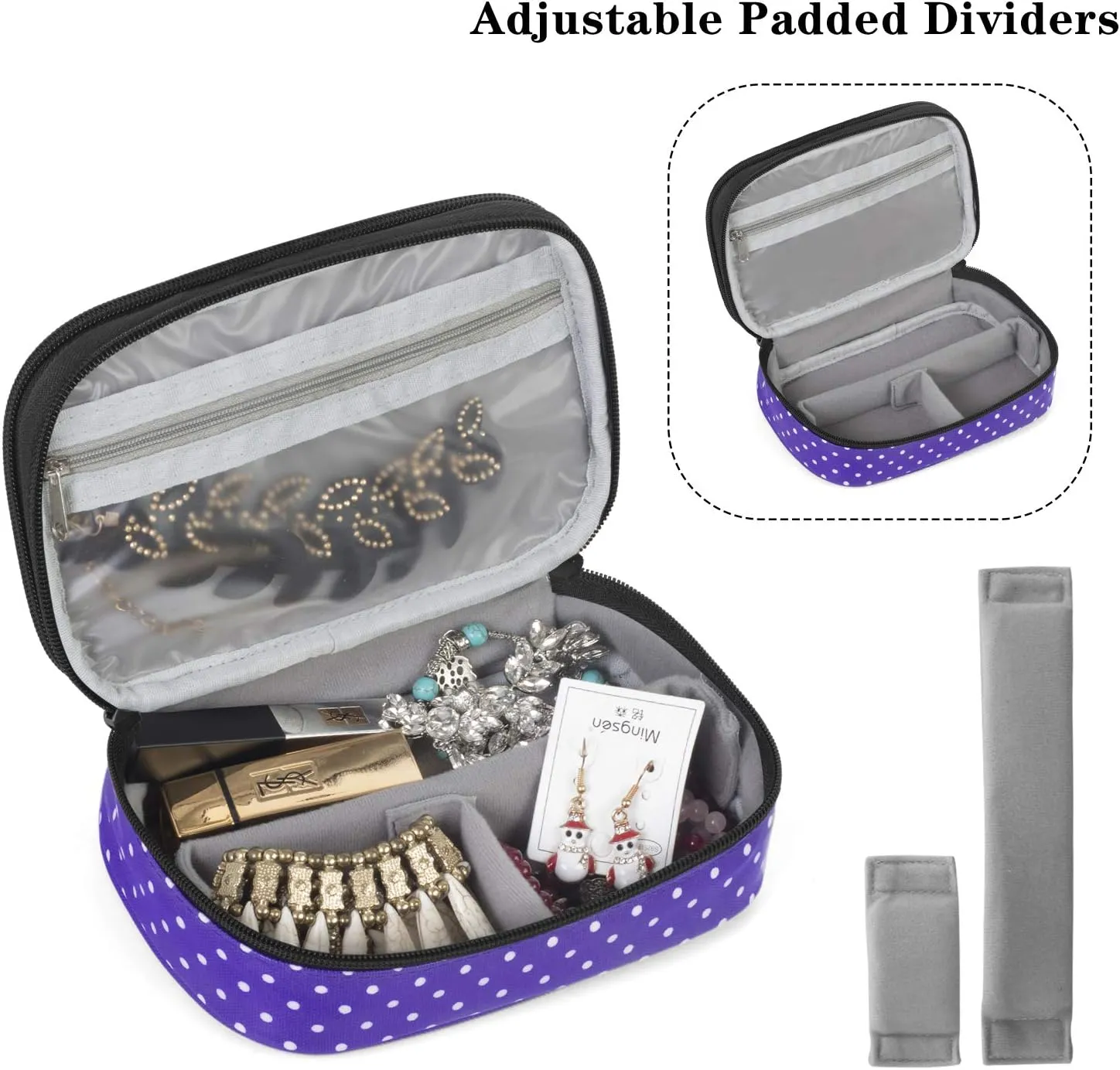 Teamoy Jewelry Travel Case, Jewelry & Accessories Holder Organizer for Necklace, Earrings, Rings, Watch and More, Roomy, Compact and Portable, Purple Dots