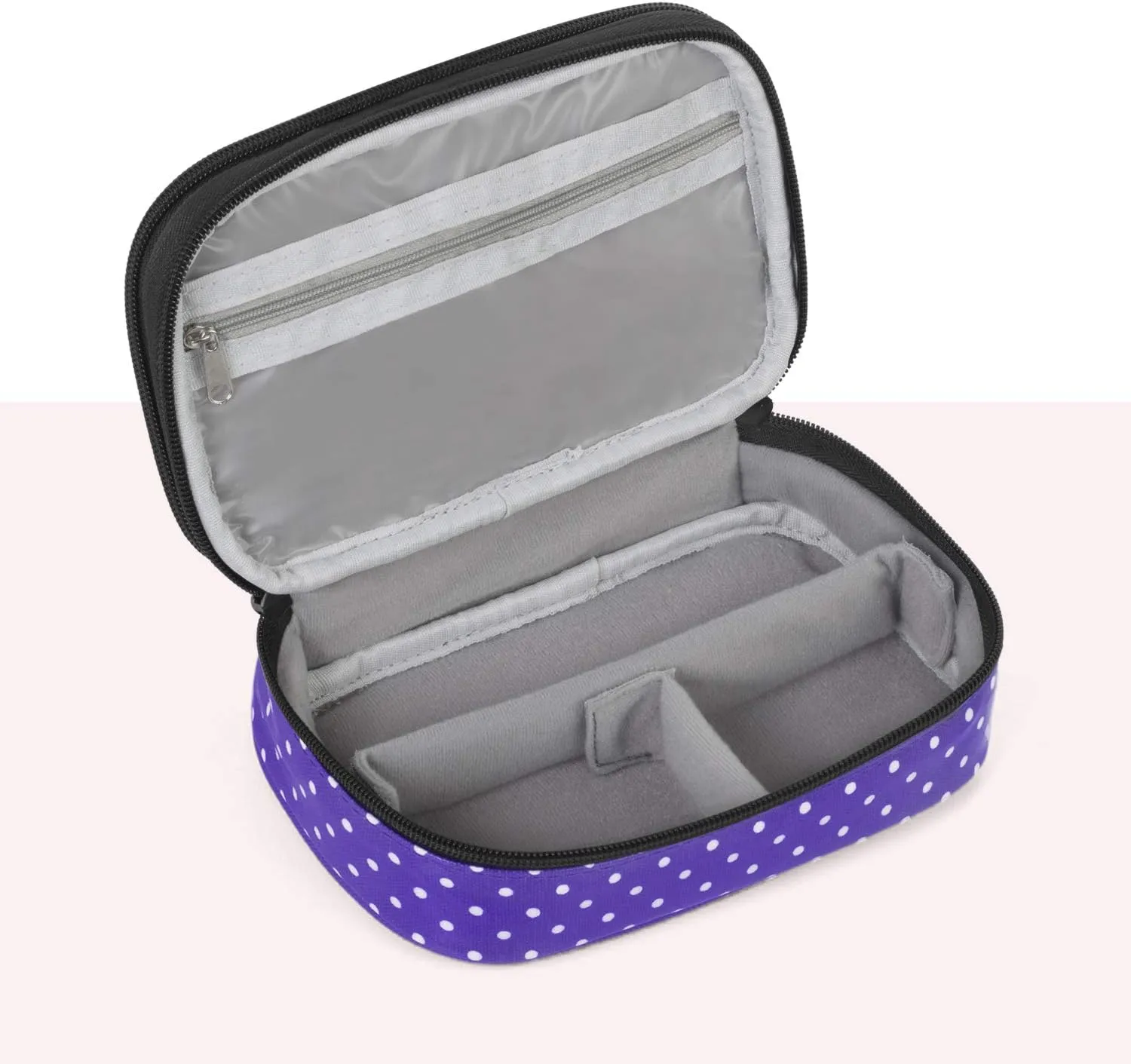 Teamoy Jewelry Travel Case, Jewelry & Accessories Holder Organizer for Necklace, Earrings, Rings, Watch and More, Roomy, Compact and Portable, Purple Dots