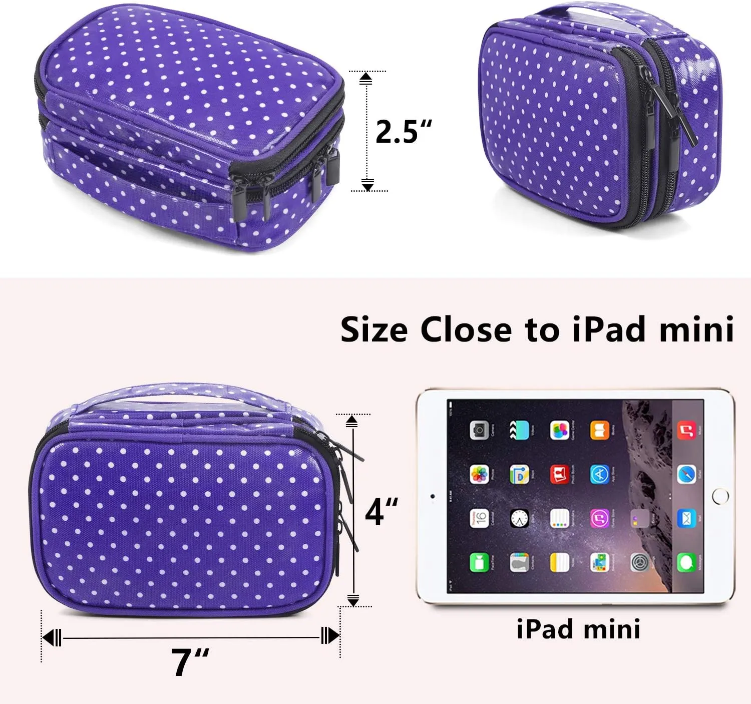 Teamoy Jewelry Travel Case, Jewelry & Accessories Holder Organizer for Necklace, Earrings, Rings, Watch and More, Roomy, Compact and Portable, Purple Dots