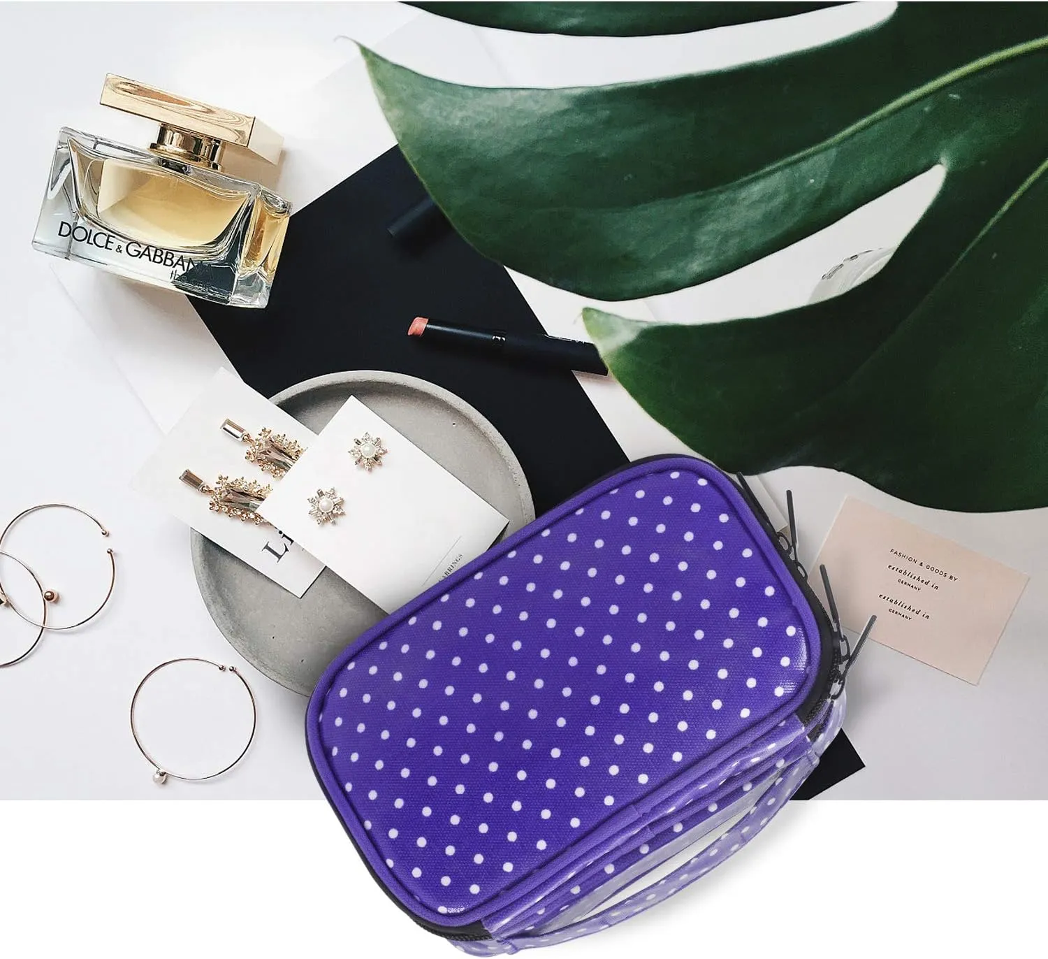 Teamoy Jewelry Travel Case, Jewelry & Accessories Holder Organizer for Necklace, Earrings, Rings, Watch and More, Roomy, Compact and Portable, Purple Dots