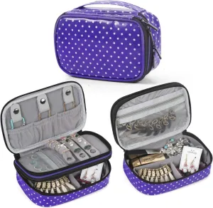 Teamoy Jewelry Travel Case, Jewelry & Accessories Holder Organizer for Necklace, Earrings, Rings, Watch and More, Roomy, Compact and Portable, Purple Dots