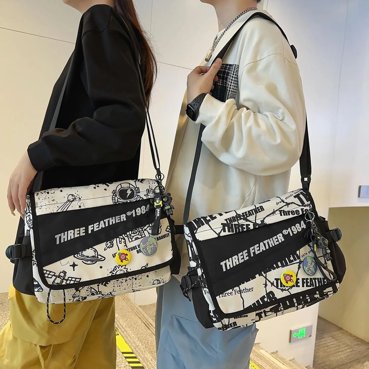 Teclado Fashion Crossbody Bag with Cute Accessories Casual Messenger Bag with Pendants Shoulder Bag Purse Travel Daypacks
