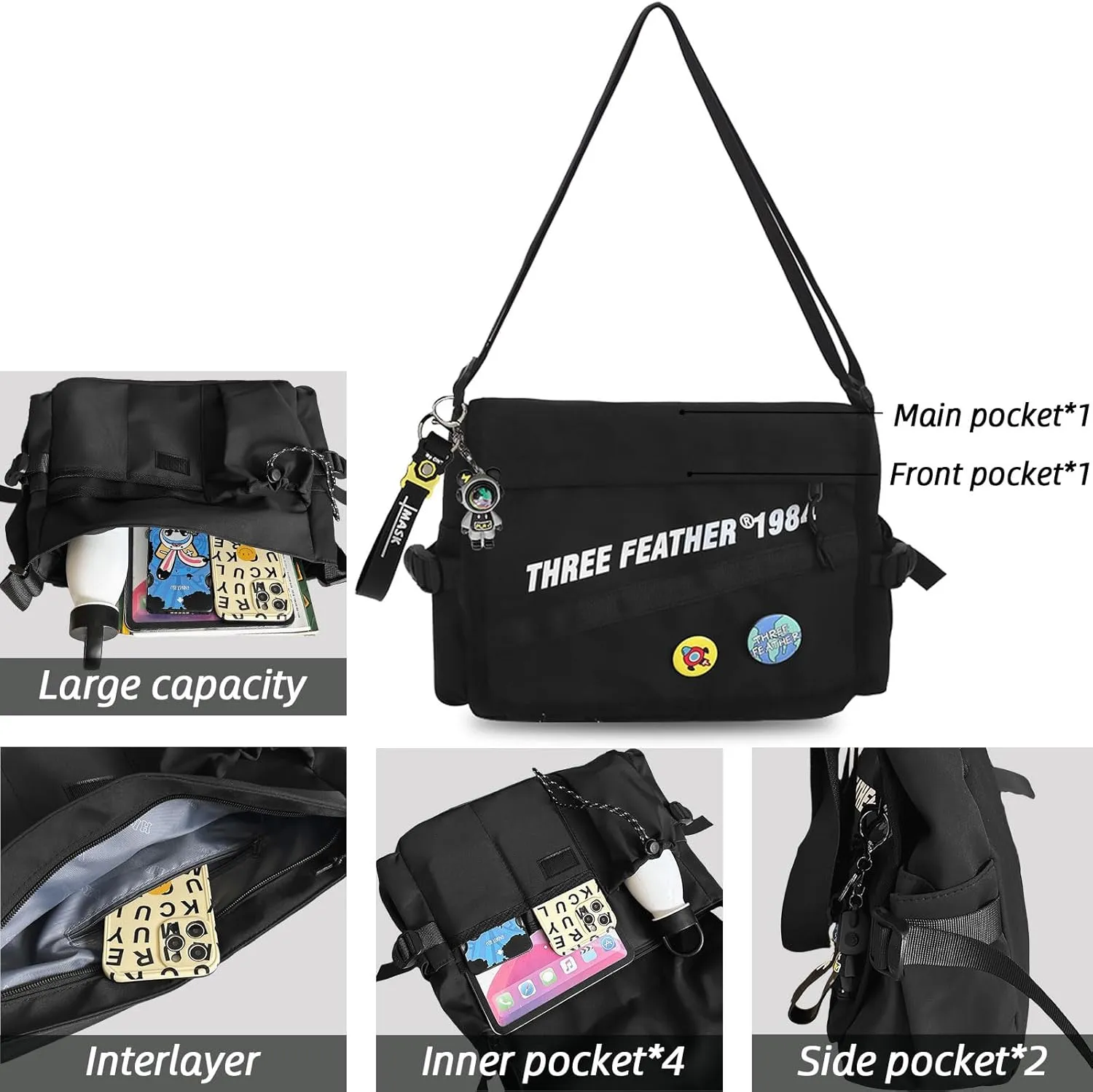 Teclado Fashion Crossbody Bag with Cute Accessories Casual Messenger Bag with Pendants Shoulder Bag Purse Travel Daypacks