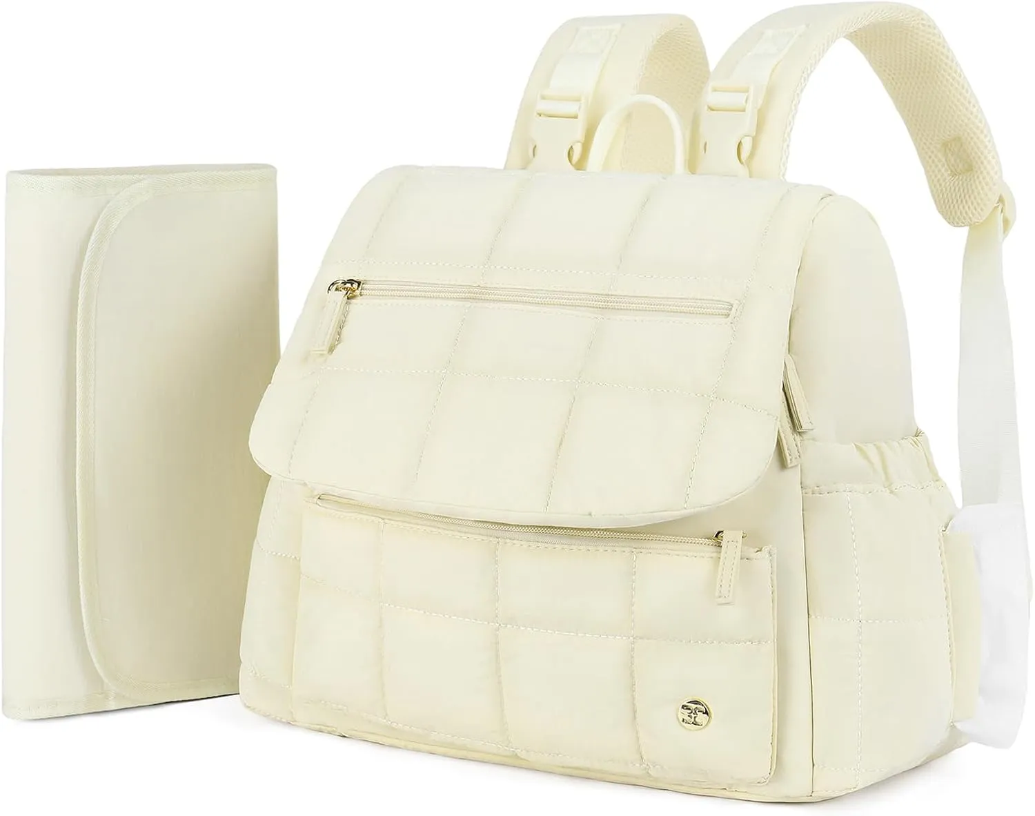 Telena Diaper Bag Mini Diaper Backpack with Changing Pad, Puffer Baby Travel Bag with Insulated Pockets, Stroller Straps, Beige