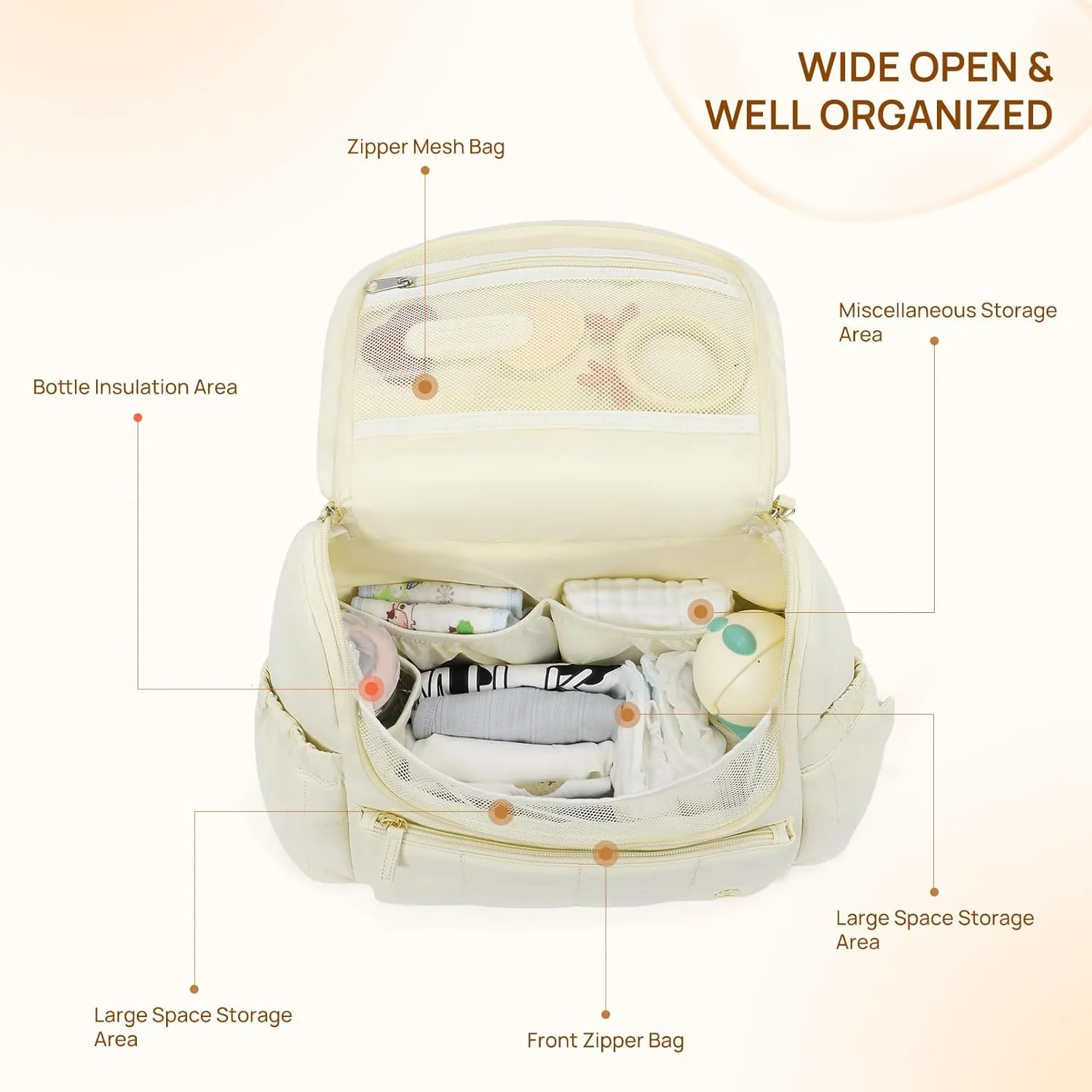 Telena Diaper Bag Mini Diaper Backpack with Changing Pad, Puffer Baby Travel Bag with Insulated Pockets, Stroller Straps, Beige