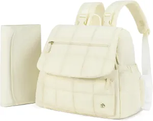 Telena Diaper Bag Mini Diaper Backpack with Changing Pad, Puffer Baby Travel Bag with Insulated Pockets, Stroller Straps, Beige