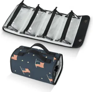 th of July Travel Toiletry Bag for Women, 4 in 1 Roll Up Makeup Cosmetic Bag With 4 Removable PVC Zipper Pouch