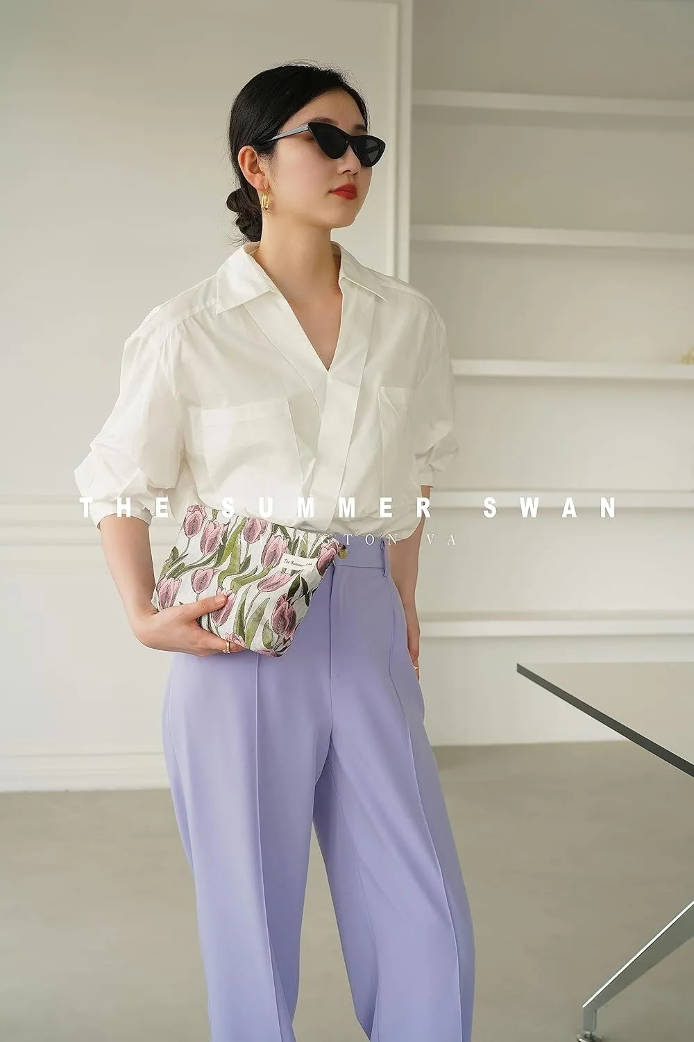 The Summer Swan | Large Aesthetic Makeup Bag Floral Mid-day Clutch Period Kit Hygiene Skincare Cute (Burgundy Tulip)