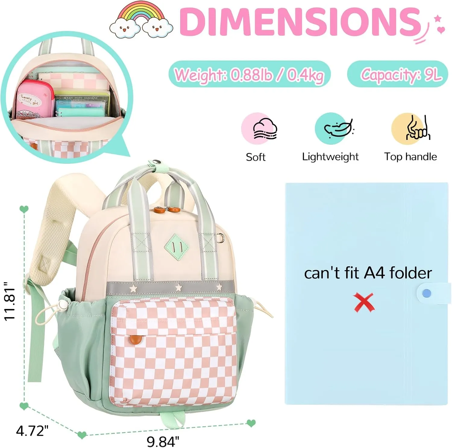 Toddler Backpack for Girls 2-4 Mini Diaper Daycare Bag Preschool Kids Bookbag for Kindergarten Elementary School Travel, Checkerboard