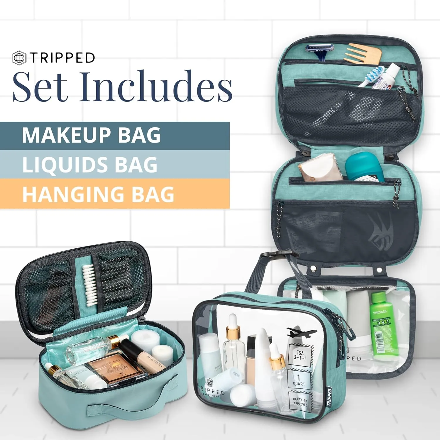 Toiletry Bag Kit Set: Hanging Travel Toiletry Bag   311 TSA Cosmetic Liquid Bag   Ultralight Accessory Organizer Pouch