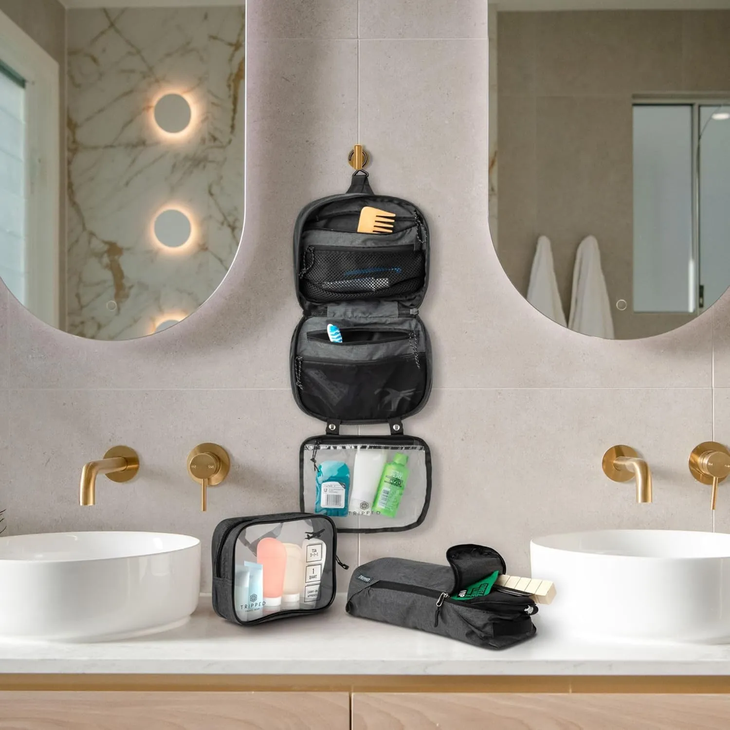 Toiletry Bag Kit Set: Hanging Travel Toiletry Bag   311 TSA Cosmetic Liquid Bag   Ultralight Accessory Organizer Pouch