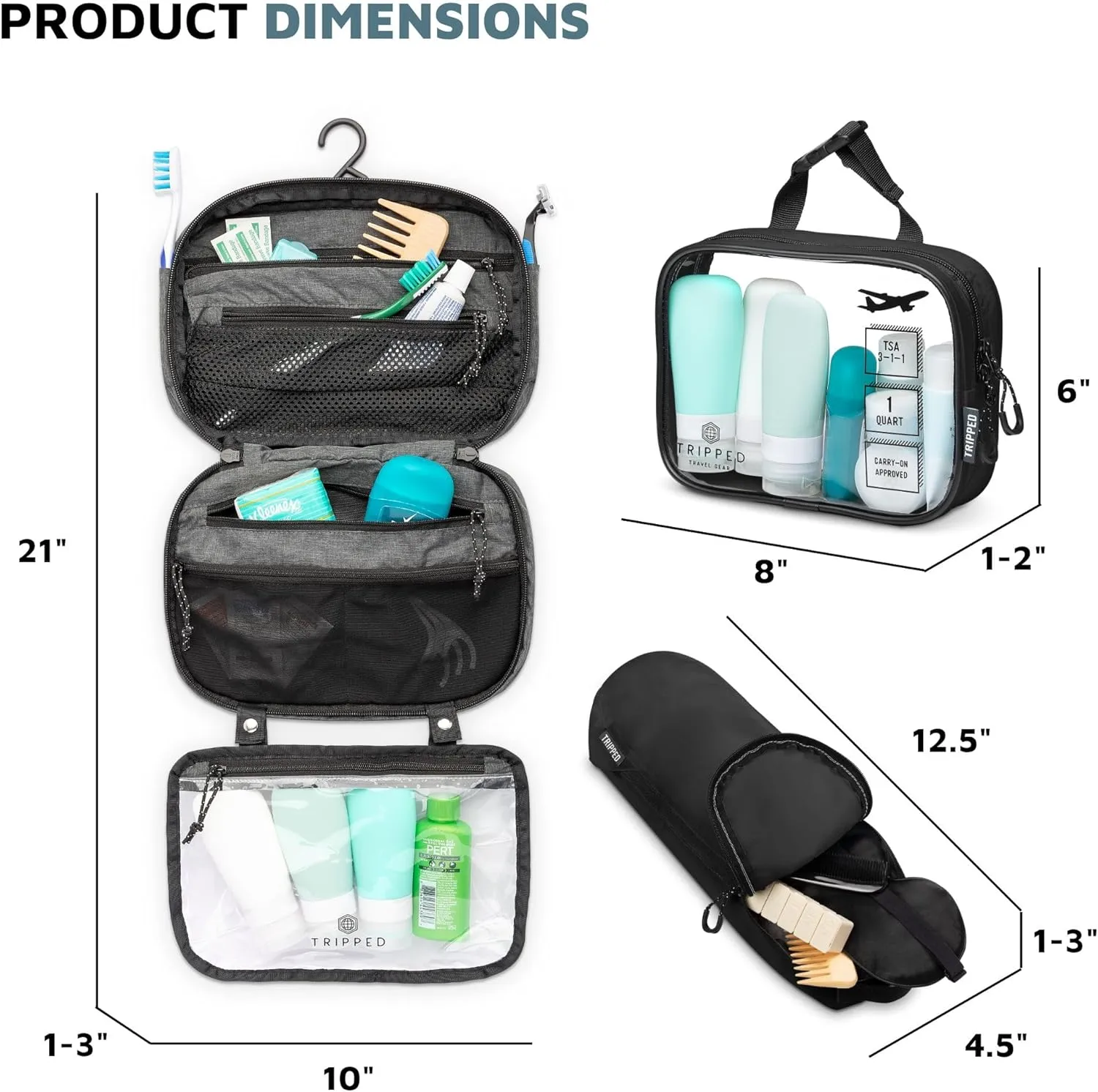 Toiletry Bag Kit Set: Hanging Travel Toiletry Bag   311 TSA Cosmetic Liquid Bag   Ultralight Accessory Organizer Pouch