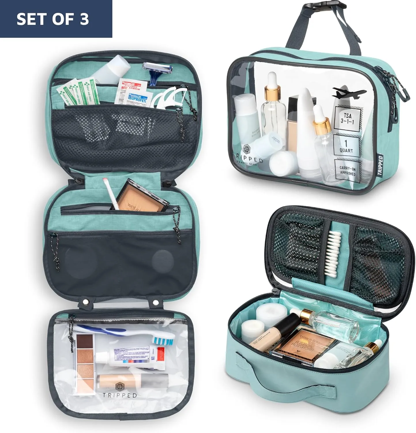 Toiletry Bag Kit Set: Hanging Travel Toiletry Bag   311 TSA Cosmetic Liquid Bag   Ultralight Accessory Organizer Pouch