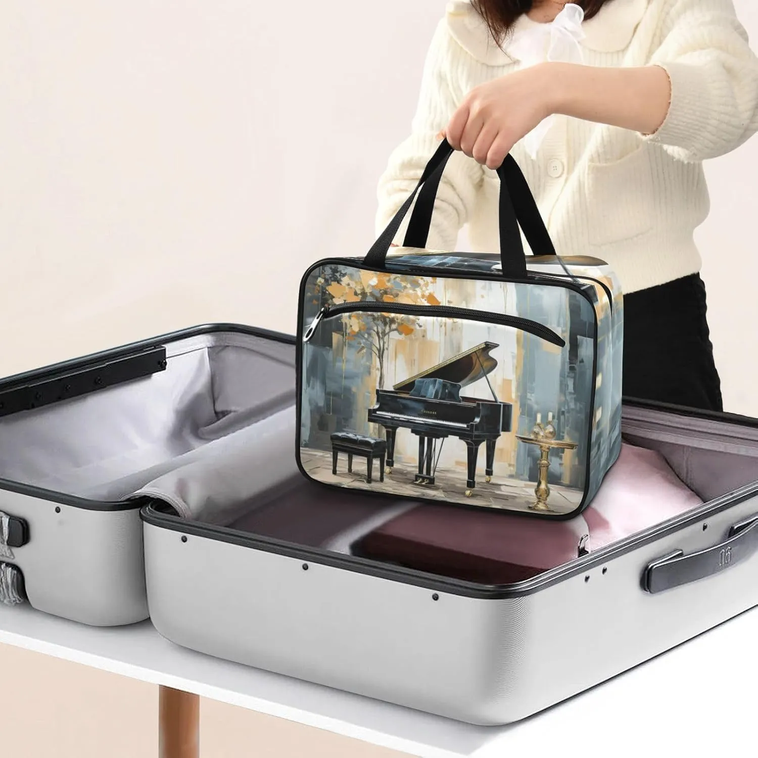 Toiletry Bag Piano on The Stage Hanging Makeup Organizer Water Resistant Cosmetic Bag
