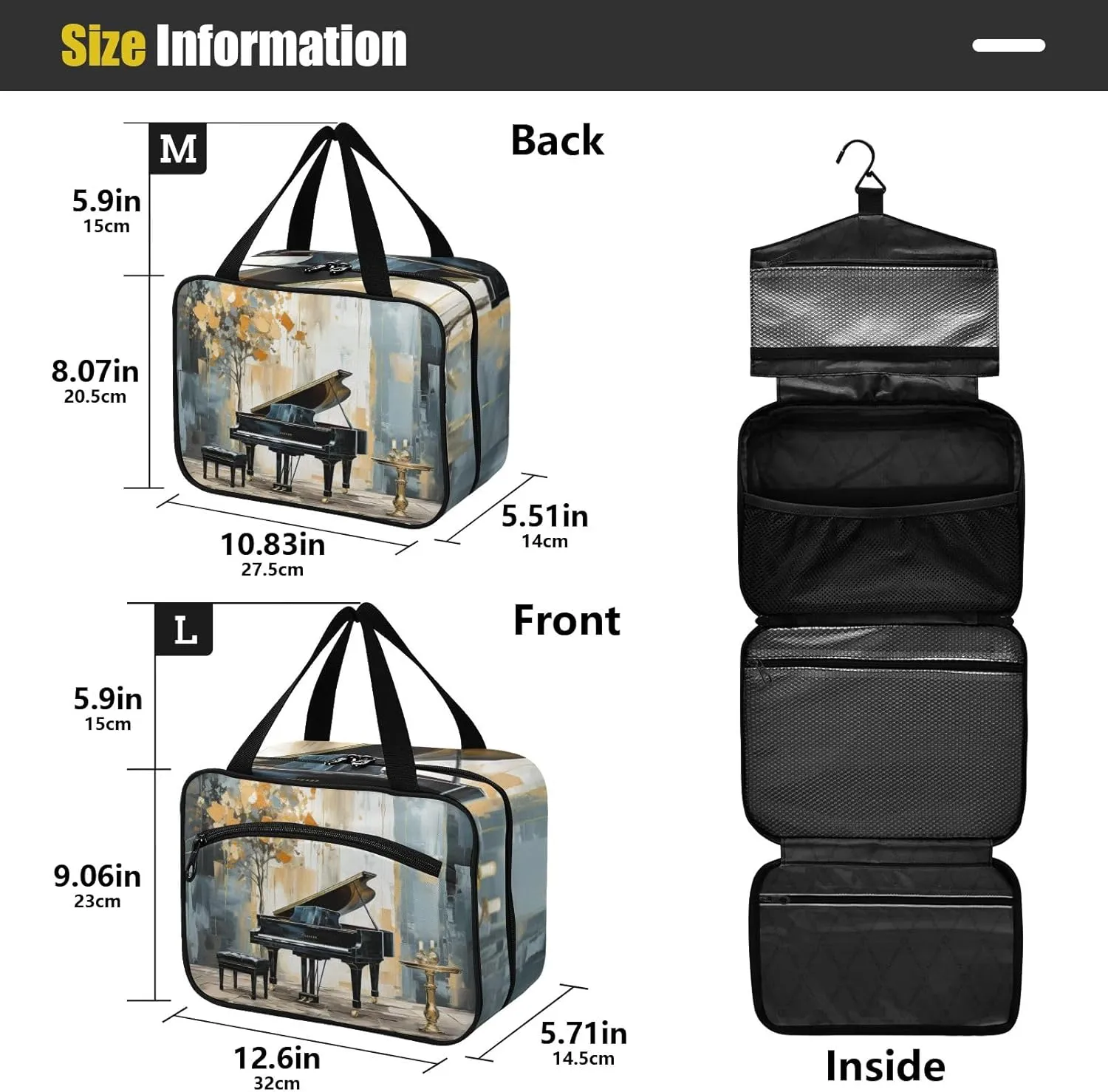 Toiletry Bag Piano on The Stage Hanging Makeup Organizer Water Resistant Cosmetic Bag
