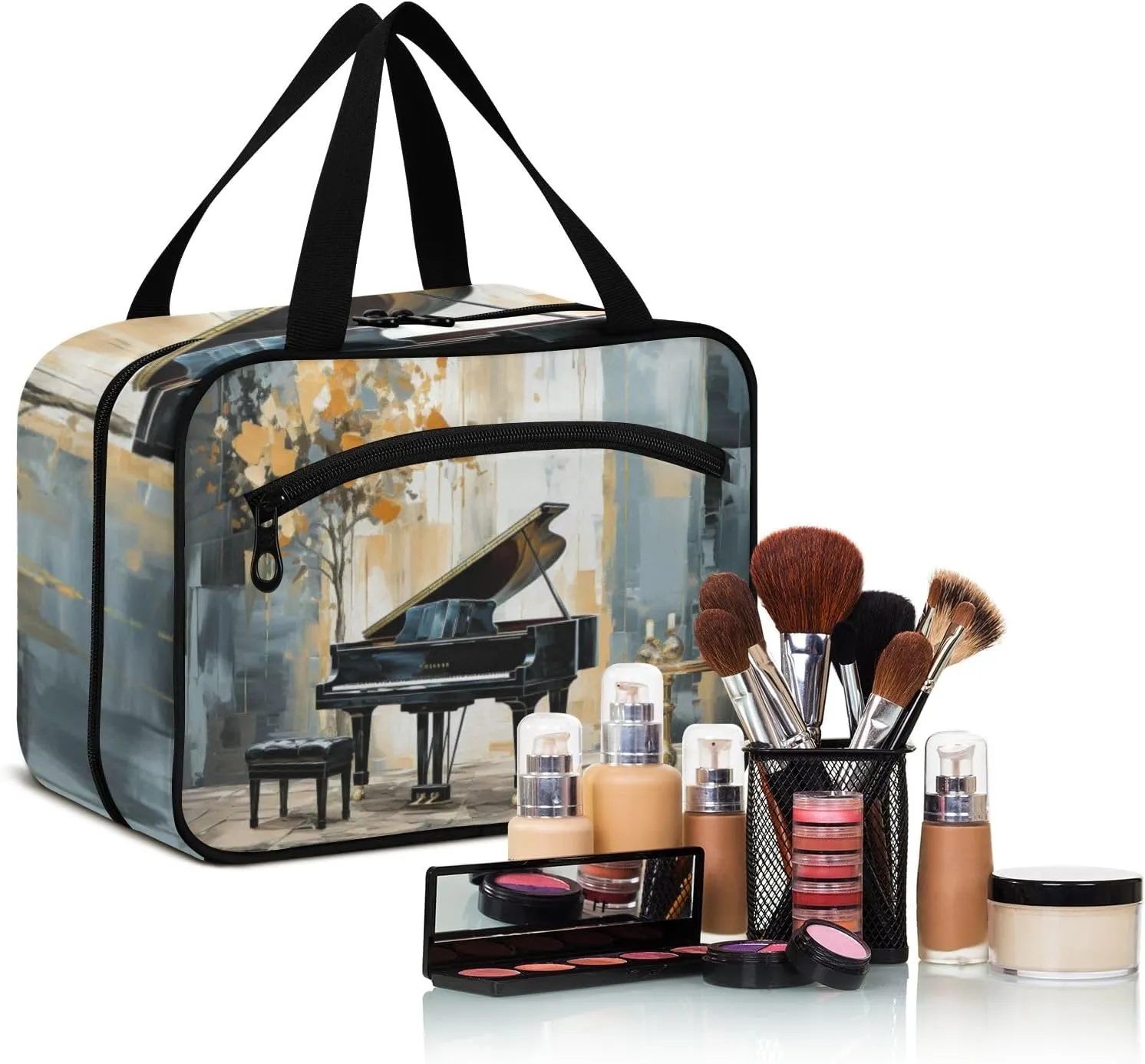 Toiletry Bag Piano on The Stage Hanging Makeup Organizer Water Resistant Cosmetic Bag