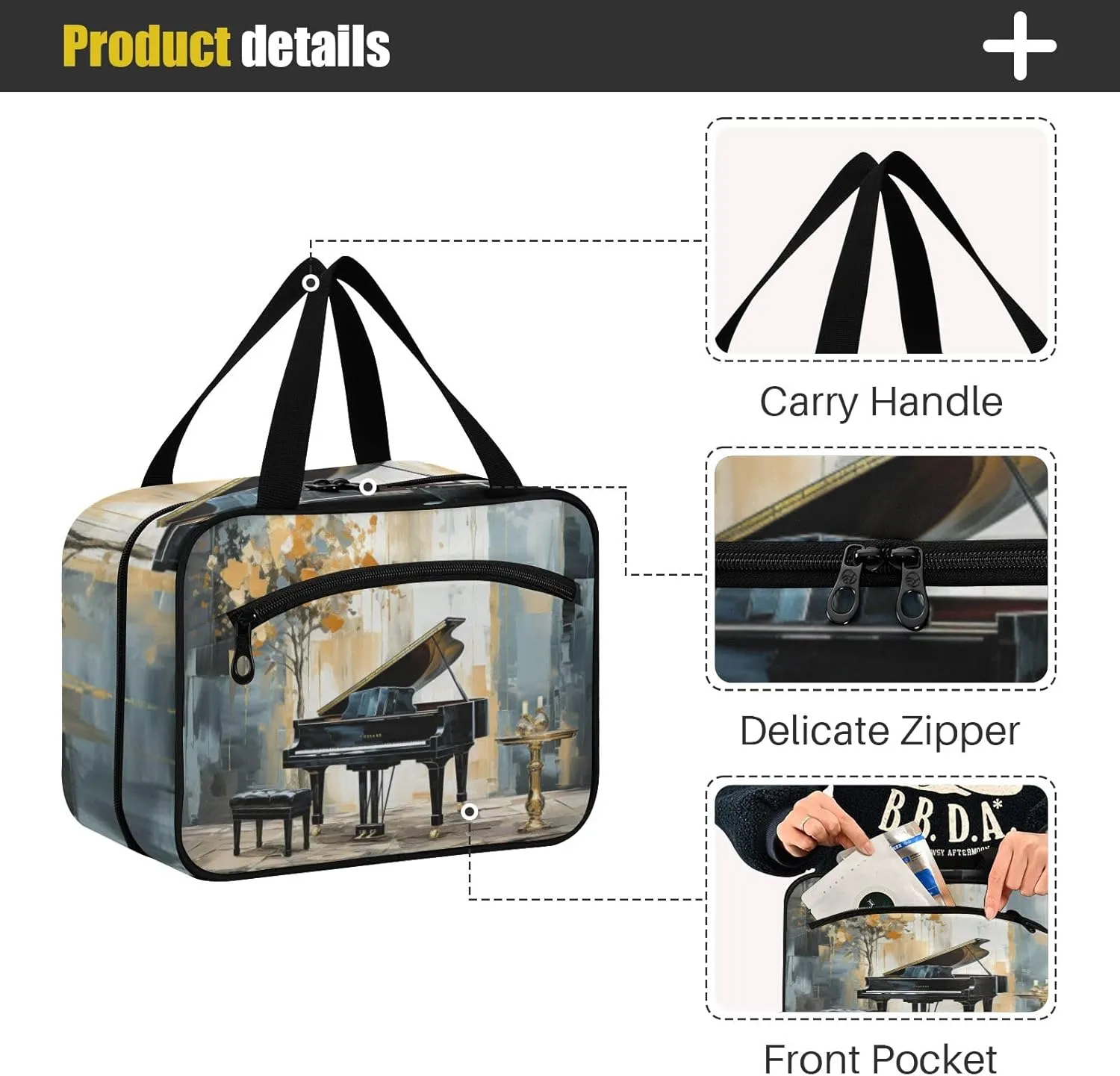 Toiletry Bag Piano on The Stage Hanging Makeup Organizer Water Resistant Cosmetic Bag