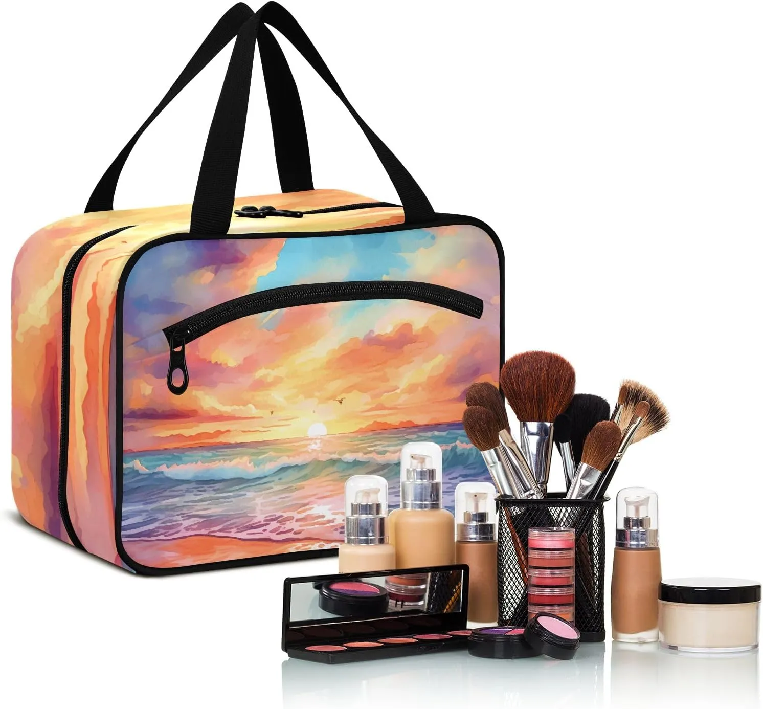 Toiletry Bag Sunrise at Seaside Hanging Makeup Organizer Water Resistant Cosmetic Bag