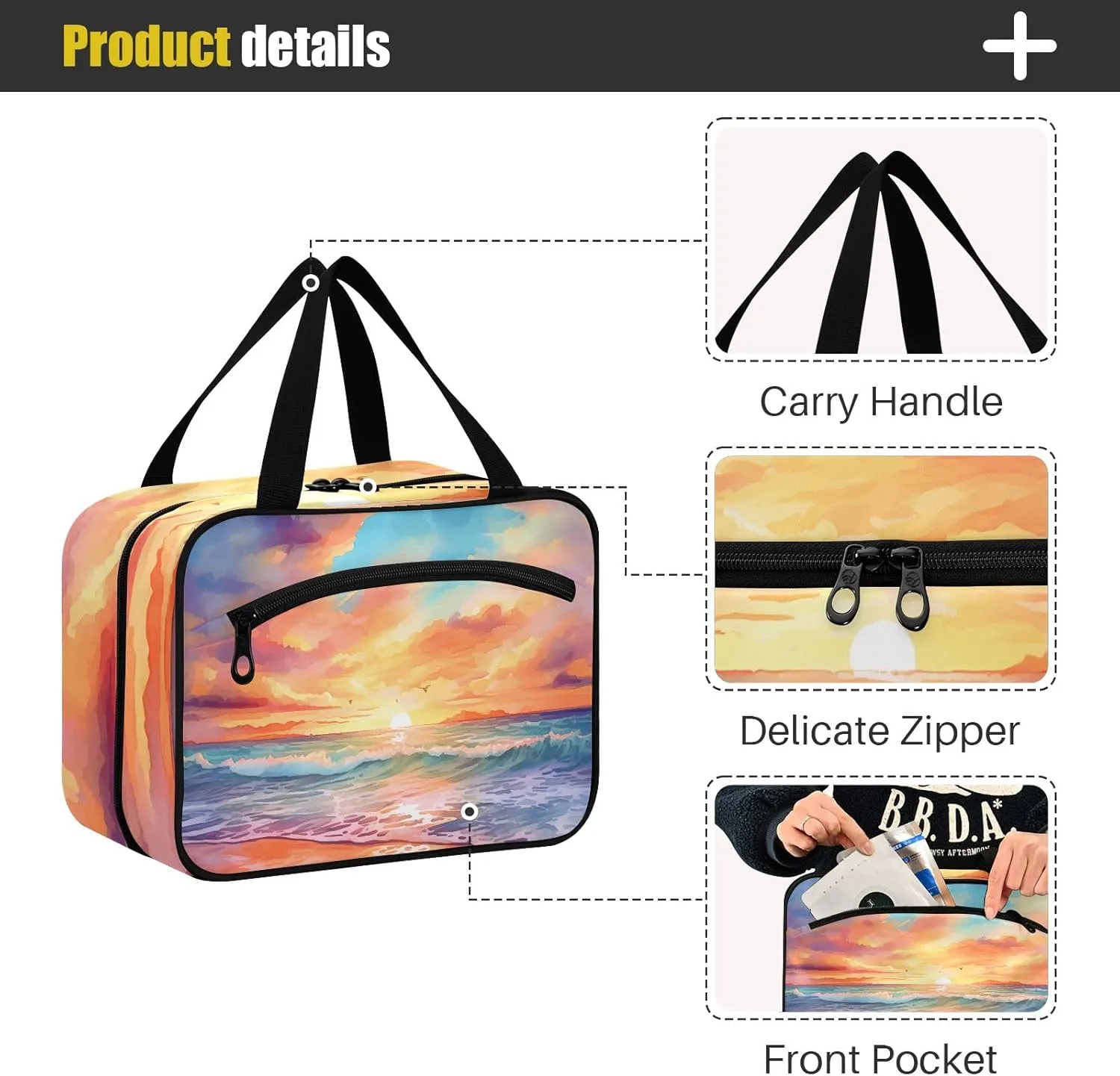 Toiletry Bag Sunrise at Seaside Hanging Makeup Organizer Water Resistant Cosmetic Bag